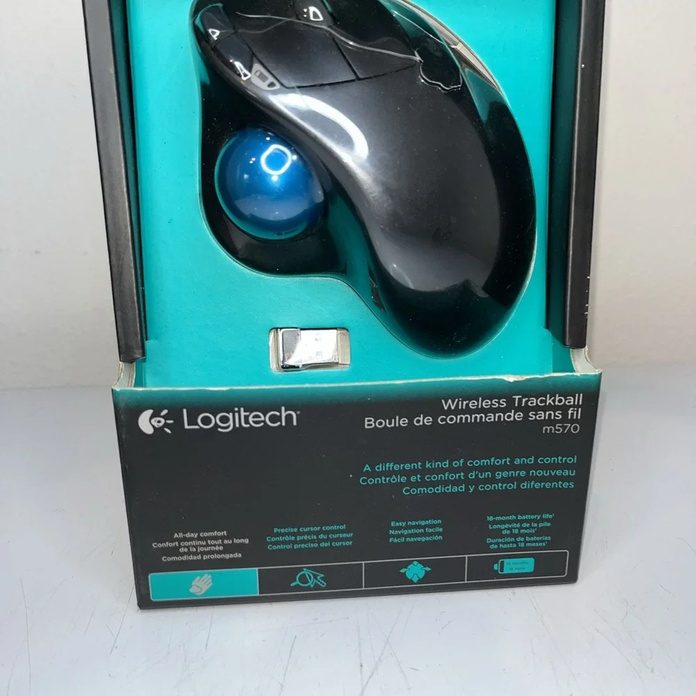 Logitech M570 Wireless Trackball Mouse – Ergonomic Design for Right-Hand Use NEW
